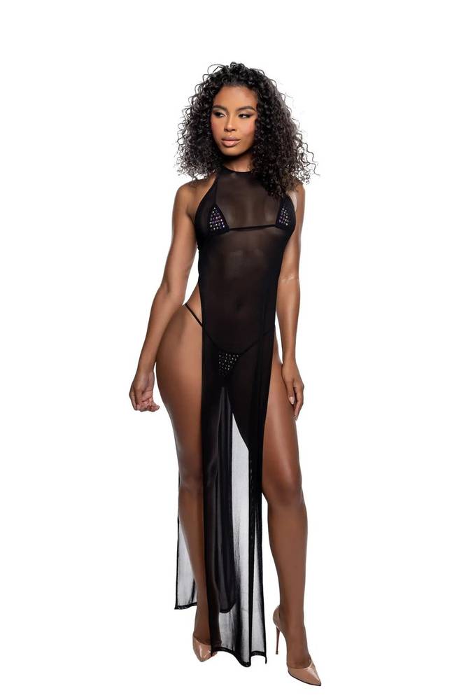 Sheer mesh slit gown