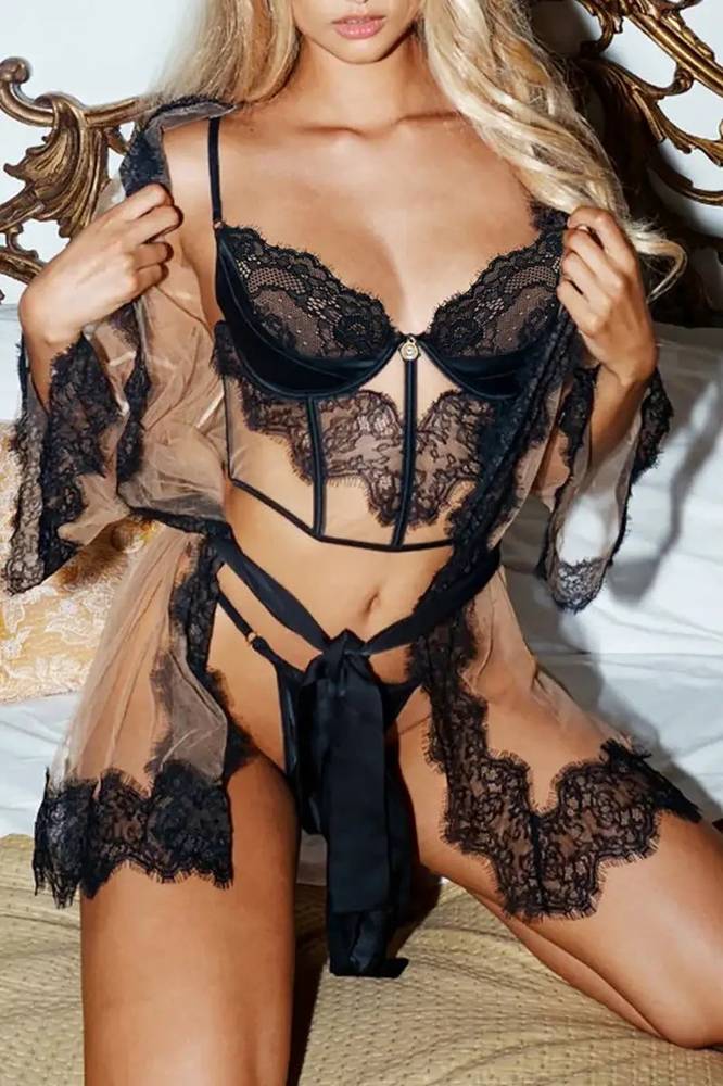 Black eyelash lace corset
