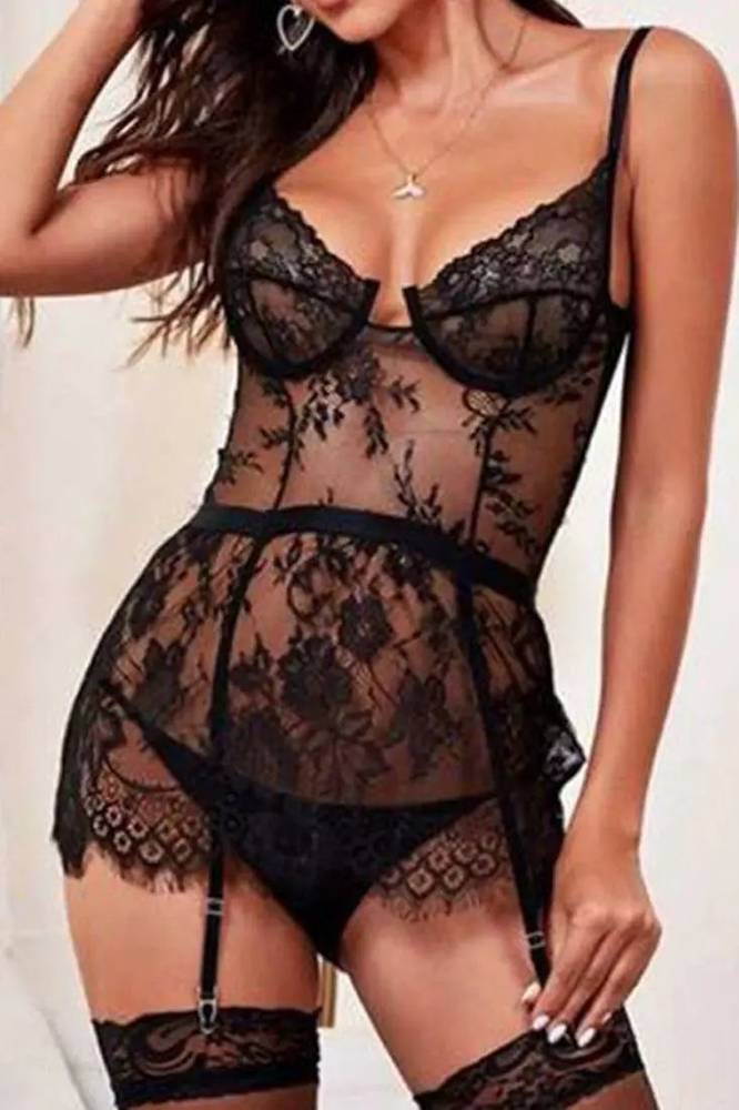 Black eyelash lace teddy