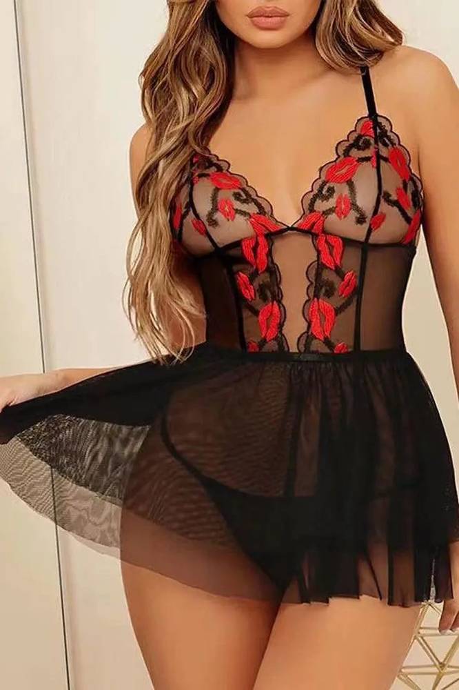 Black lip mesh tutu teddy