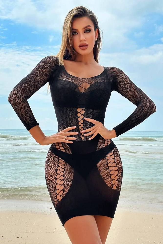 Black lace long-sleeve mini
