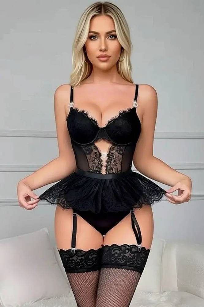 Black rhinestone heart bodysuit