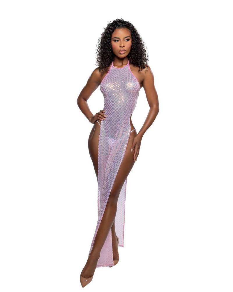 Diamond sequin slit gown