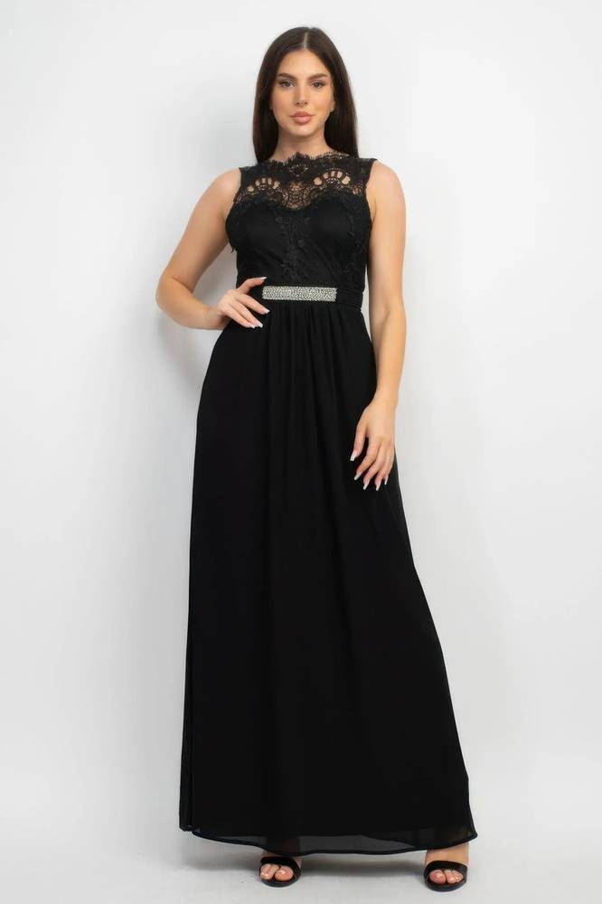 Jewel-waist lace maxi