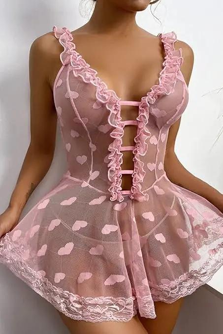 Pink heart ruffle babydoll