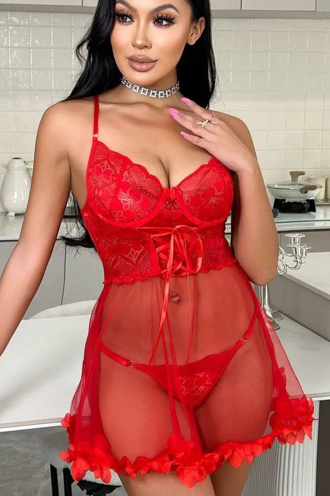 Red lace corset babydoll