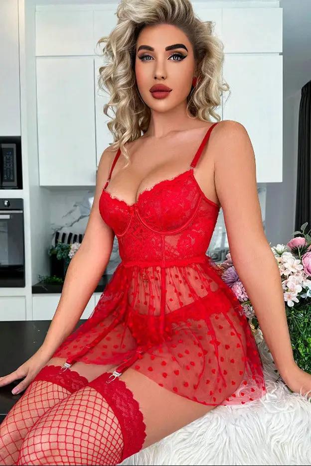 Red heart-print babydoll