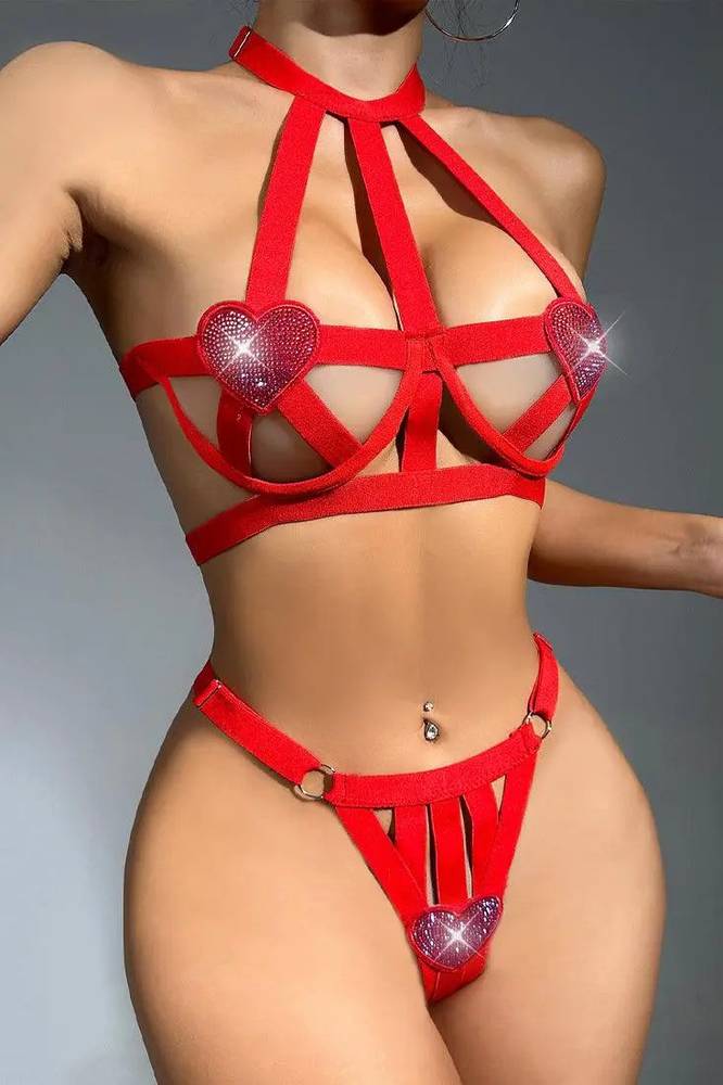 Red rhinestone heart set