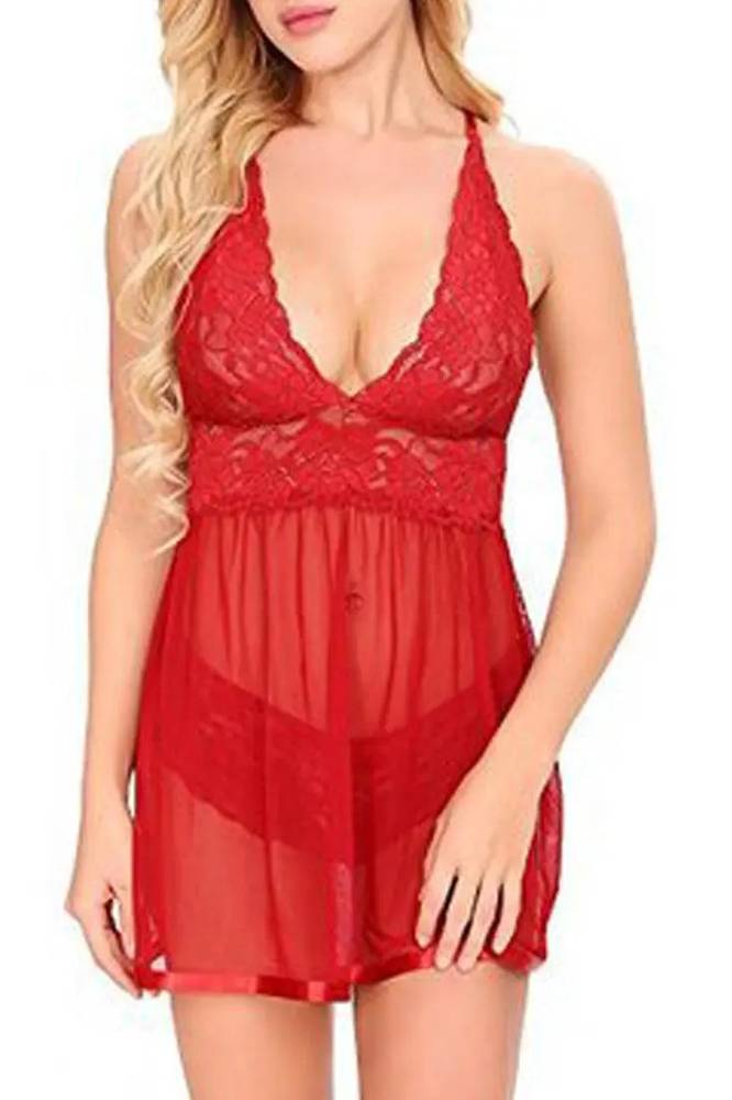 Red lace mesh teddy babydoll