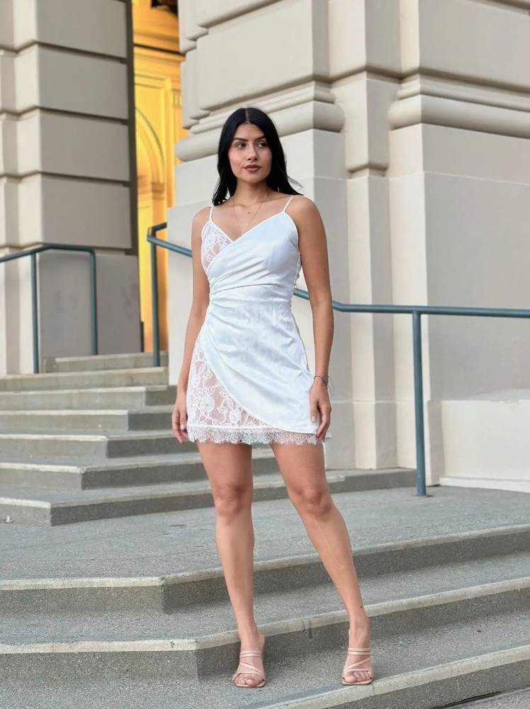 Nude satin lace mini