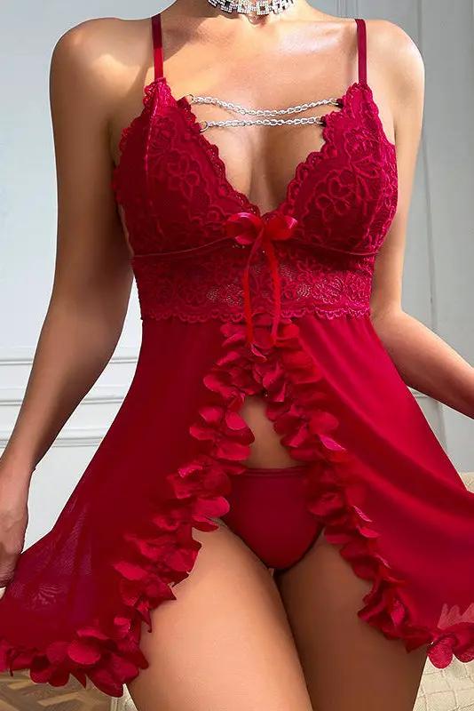 Wine floral lace babydoll